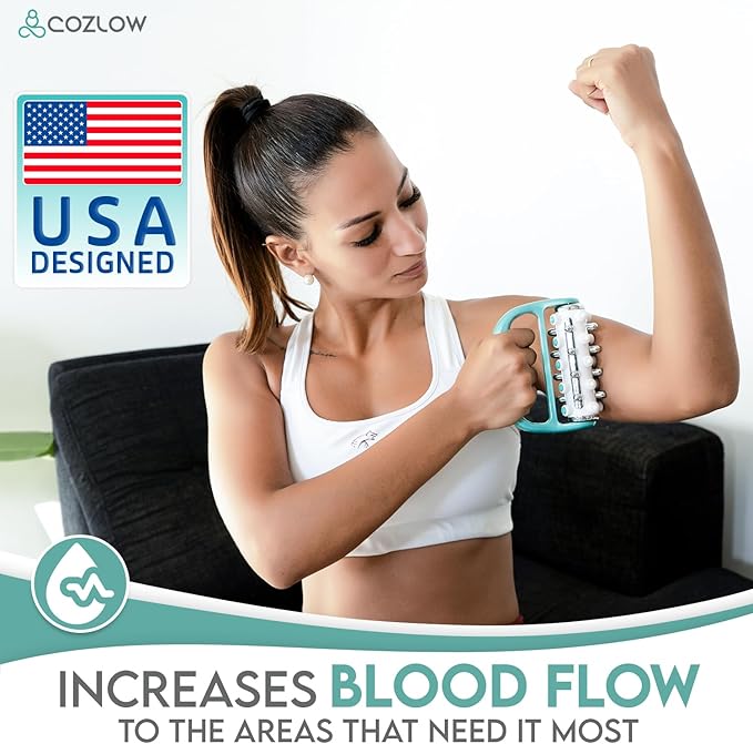 COZLOW - MyoRelease Lymphatic Drainage Massager - Green - Handheld Fascia Release + Scar Tissue Massage Roller for Shoulder, Neck, Belly, Thigh, Leg, Back, Glutes - Helps Reduce Cellulite Appearance