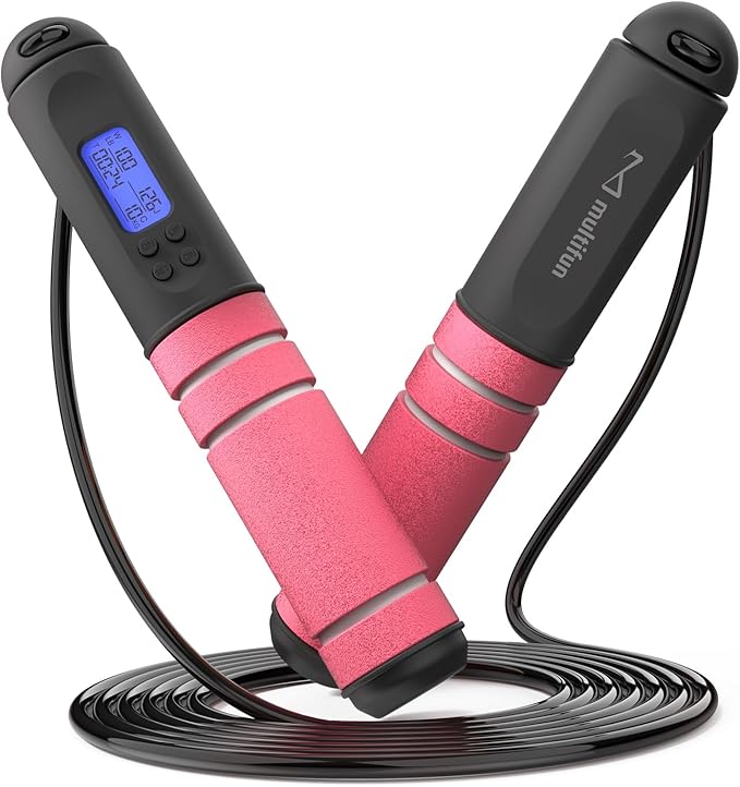 multifun Digital Jump Rope with Smart Counter & Timer - Adjustable Speed Skipping Rope for Fitness, Weight Loss, Boxing, MMA - Tangle-Free Ball Bearings & Anti-Slip Handles for Men, Women, Kids