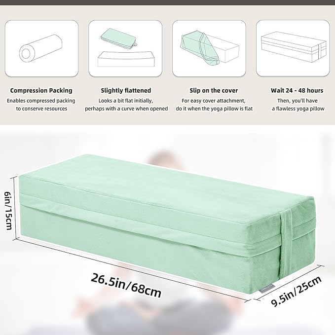 GOFORIT Yoga Bolster Pillow for Meditation and Support，Rectangular Meditation Pillow for Restorative Yoga，26.5"X9.5" X6"