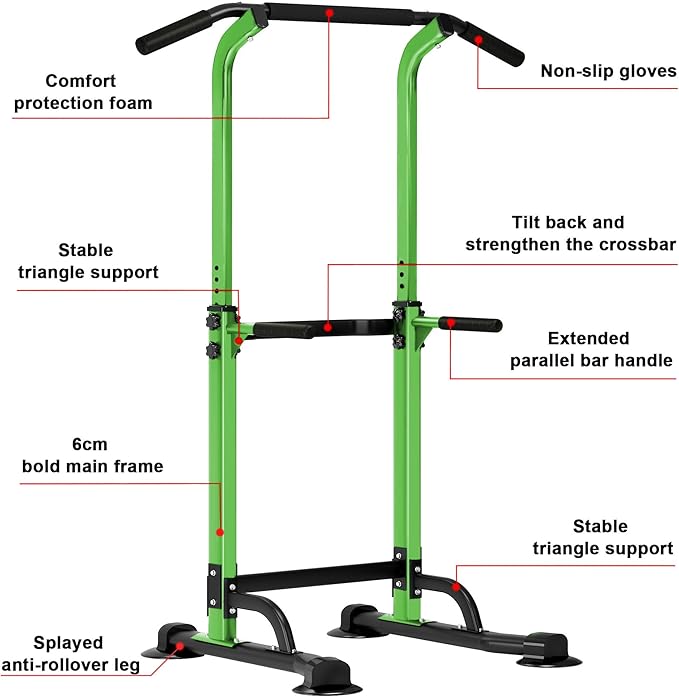 SogesHome Power Tower Pull Up Bar and Dip Station, Height Adjustable Dip Stand Exercise Machine for Home Gym, Multi-Functional Free Standing Strength Training Fitness Workout Station