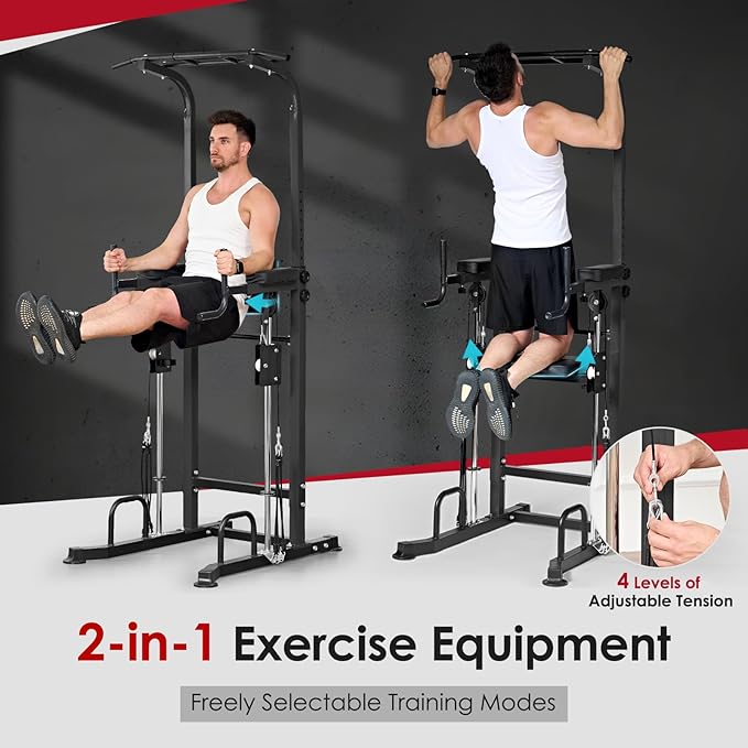 SogesPower Power Tower Dip Station Pull Up Bar for Home Gym Multi-Function Adjustable Height Strength Training Workout Equipment