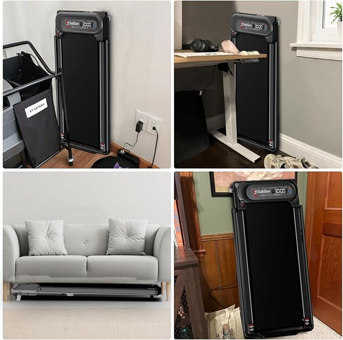 SubSun Foldable Treadmill for Home, Portable Walking Pad with Handle, Manuall/Auto/No Incline, 2.5HP Treadmill with 265 Lbs, Black/White