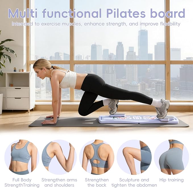 Pilates Board, Foldable Pilates Reformer for Home, Multifunctional Abdominal Trainer, Pilates Machine for Home Workout, Non Slip Lightweight Core Trainer for Plank Crunch Push Up