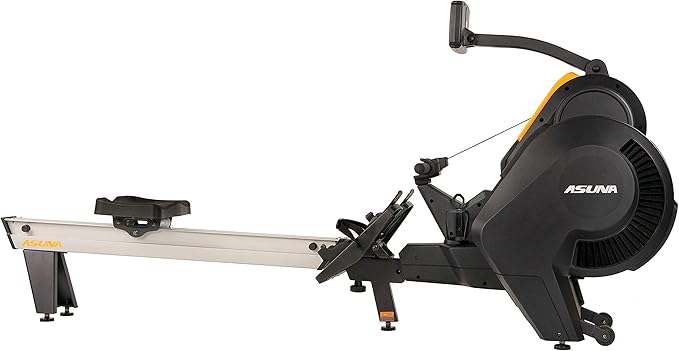 Sunny Health & Fitness AeroForce Fan Rower, Commercial Grade Rowing Machine with Performance Monitor, Long Foldable Rail for Home Cardio Training, Optional Dual Resistance