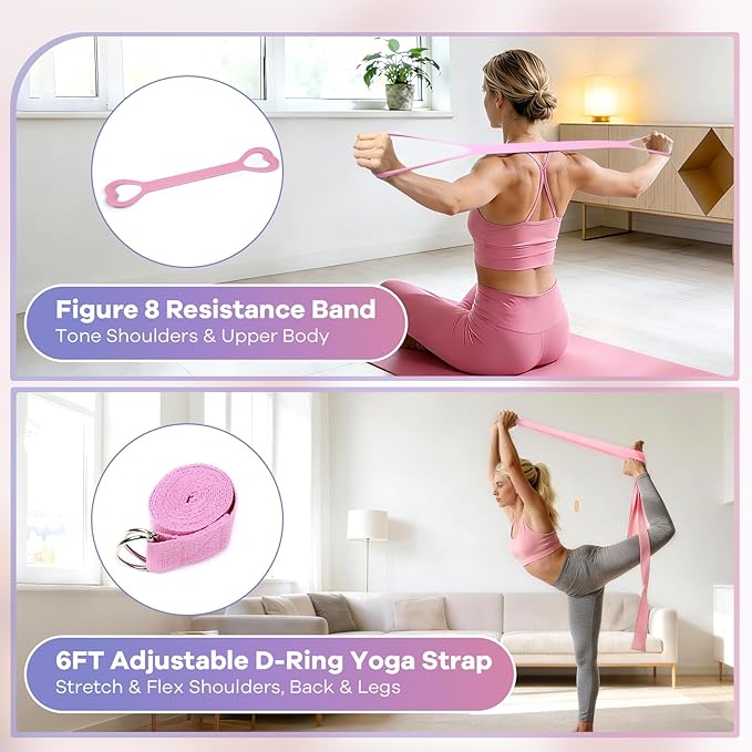 at Home Pilates Kit, 14PCS Workout Pilates Equipment for Women, Pilates Set with Pilates Ring and Ball Set, Resistance Bands, Pilates Essentials Kit for Women, Beginners at Gym, Outdoor