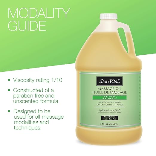 Bon Vital Naturale Massage Oil Made with Natural Ingredients for an Earth-Friendly Massage, Revives and Rehydrates Dry Skin Naturally, with Green Tea Extract, 1 Gal, Label may Vary