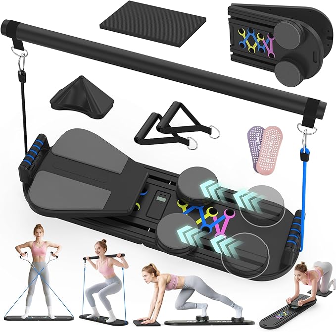 Pilates Board Pilates Reformer Set for Women, 7 in 1 Foldable Pilates Equipment with Timer, Portable Pilates Machine for Home Workout, Fitness, Exercise, Ab, Core