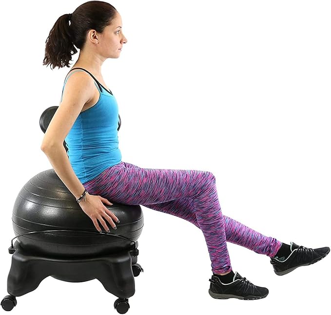 CANDO Ball Chair Inflatable Ergonomic Active Seating Exercise Ball Chair with Air Pump for Home, Office, and Classroom,Black, 22"