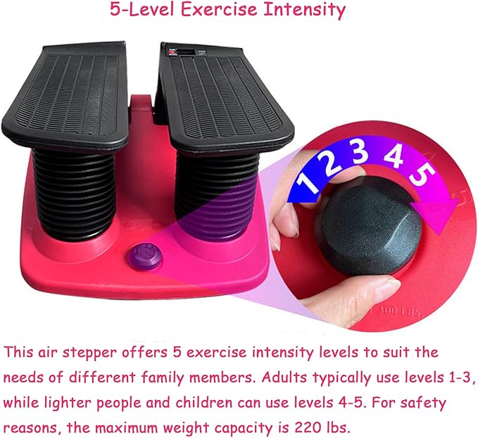Air Stepper Climber Fitness Machine with Resistance Bands Air Step Exercise Equipment 220lbs Weight Capacity 5 Levels of Exercise Intensity for Home Exercise