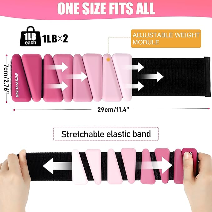 Ankle Weights for Women Wrist Weights Set of 2 (1 lb/2 lb Each) Adjustable Arm Leg Weight for Womens Men Suitable for Walking Swimming Running Pilates Yoga Gym