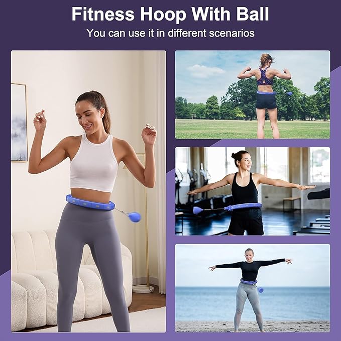 Weighted Exercise Rings for Adult Weight Loss - 50” Extra-Large Silent Smart Waist Exercise Rings with Exercise Balls - Compact Abs Exercise Machine for The Home Blue