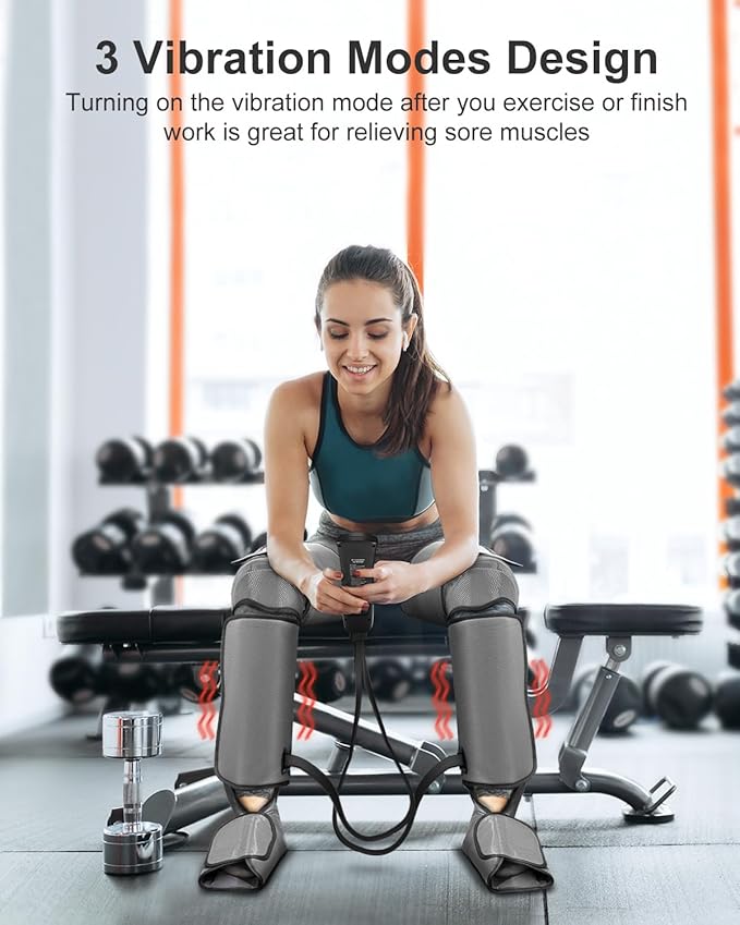 Nekteck Leg Massager for Circulation and Pain Relief, Air Compression Foot Calf Thigh Massager with 2 Heat and 3 Vibration Functions, 6 Modes 3 Intensities, Help for Muscles Relaxation