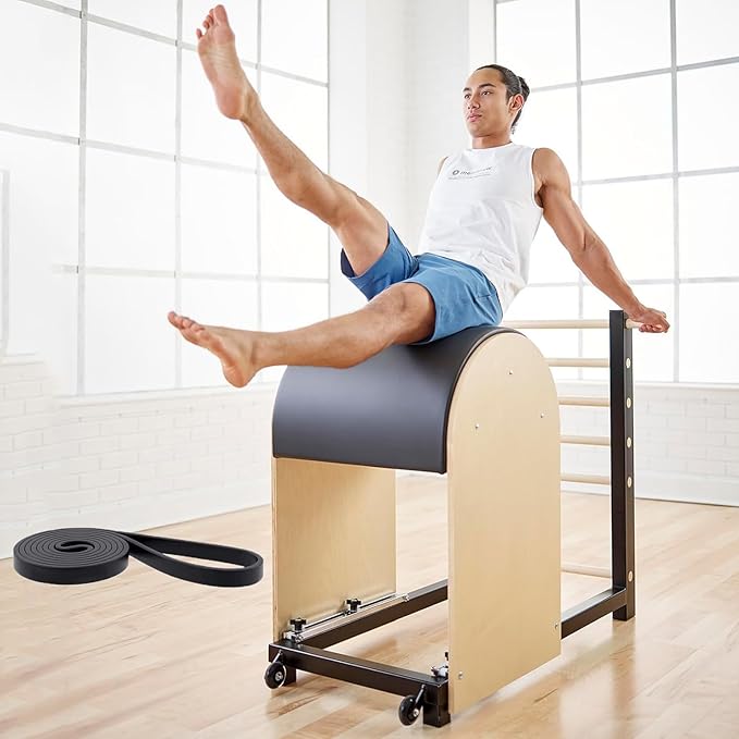 Pilates Ladder Barrel, Wooden Spine Corrector Bucket, Yoga Exercise Equipment for Building Strength and Flexibility, Pilates Reformer Training for Home Gym Body Balance Black