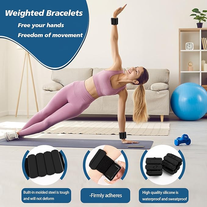 Wrist and Ankle Weights for Women & Men 2 Pack (1lb Each), Adjustable Silicone Wearable Arm & Leg Weights for Pilates, Gym, Yoga, Cardio, Strength Training