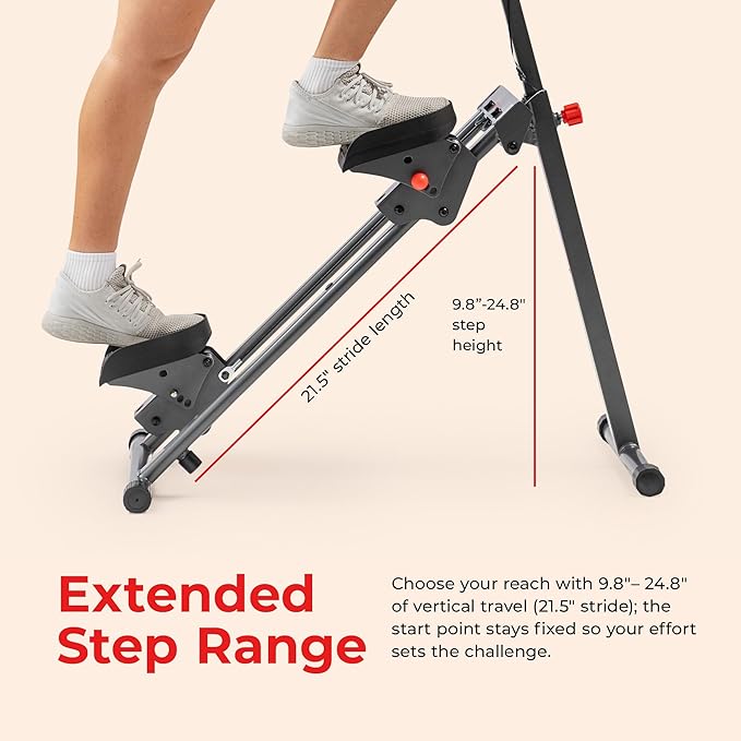 Sunny Health & Fitness Smart Foldable Cardio Stair Stepper, Vertical Climber with Extended Step Range, SunnyFit App Connection – Pink / White / Gray