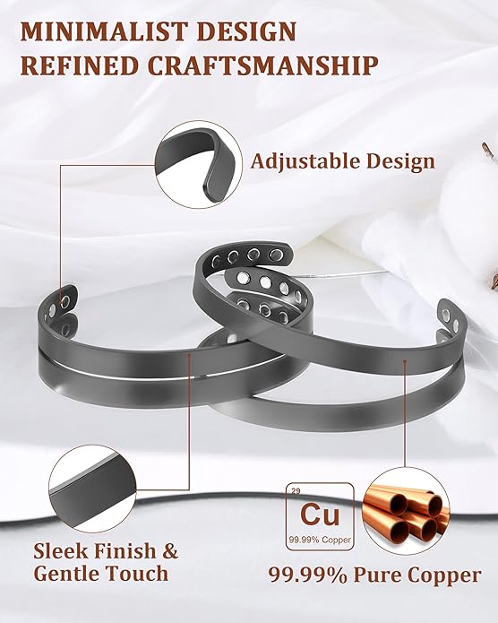 BioMag 2Pcs 99.99% Copper Bracelet for Women, Adjustable Magnetic Bracelets Bangle Cuff with 3500 Gauss Magnets, Jewelry Gift