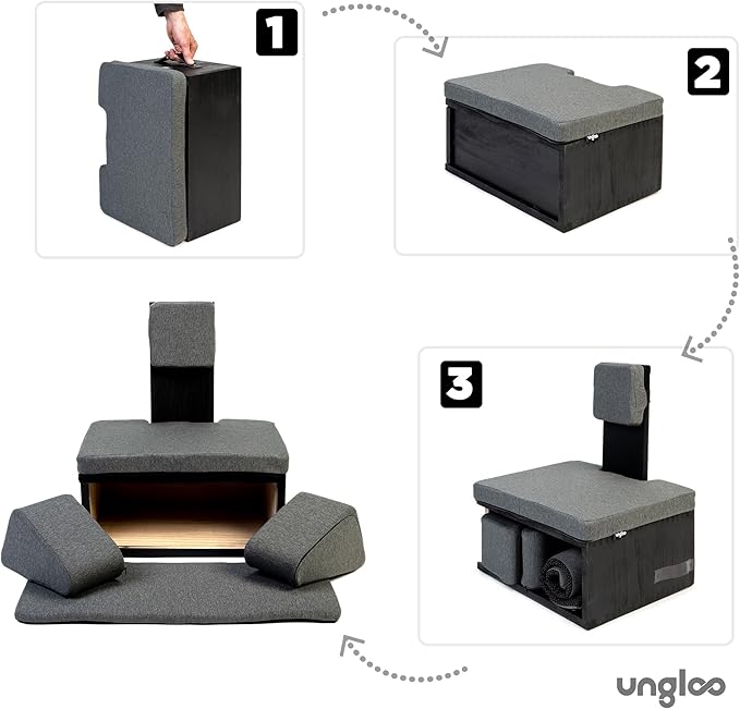 Ungloo Floor Meditation Chair with Back Support | Posture Seat with Padded Leg Wedges, Foot Pad and Supportive Backrest | Portable Lightweight Meditation Floor Chair
