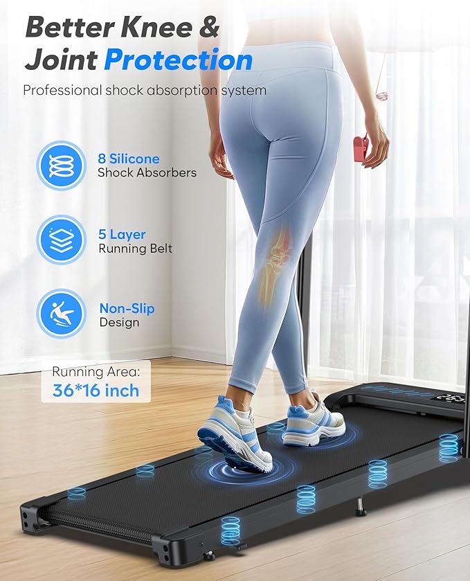 Foldable Treadmill with Incline, Compact Walking Pad Treadmill with Safety Handle Bar, 3.0HP Quiet Under Desk Treadmills for Home/Office, 320 LBS Capacity, APP & Mute Remote Control