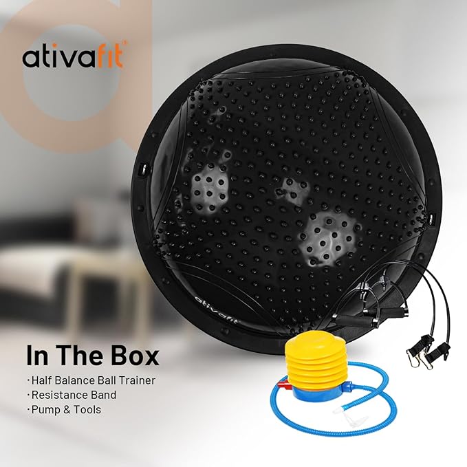 Ativafit Balance Ball Half Exercise Ball Balance Trainer Inflatable Yoga Ball for Home Gym Workouts Core Strength Fitness Half Ball with Resistance Bands, Pump, Support to 660 lbs
