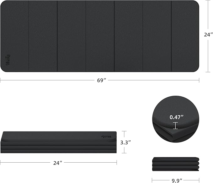 1/2 Inch Extra Thick Yoga Mat Pilates Equipment, 70"x24" Odorless Workout Mats for Home Gym, Non-slip Exercise Mats for Women Men Home Workout, Foldable Yoga Mats for Travel Camping Sleeping