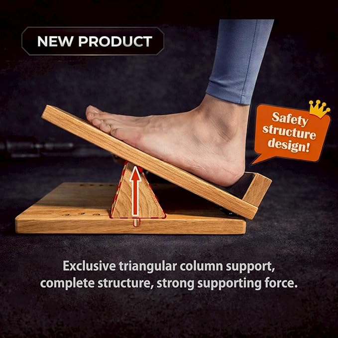 16-Level Adjustable Wooden Slant Board for Squats – 550 lbs Heavy Duty Squat Wedge for Weightlifting & Ankle Mobility – Incline Board for Calf Raises & Leg Day Training【Made in Taiwan KIJO Studio】