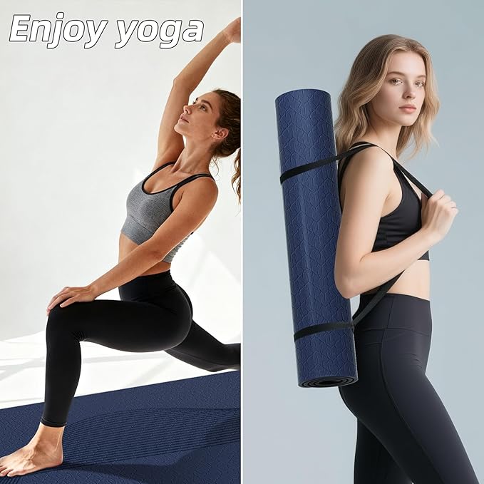 Large Yoga Mat 76"x 40"x10mm (2/5 inch) – Extra Thick & Wide, TPE Fitness Mat, Printed Non-Slip Exercise Mat with Carrying Strap for Men & Women, Pilates, Stretching, Fitness & Workout