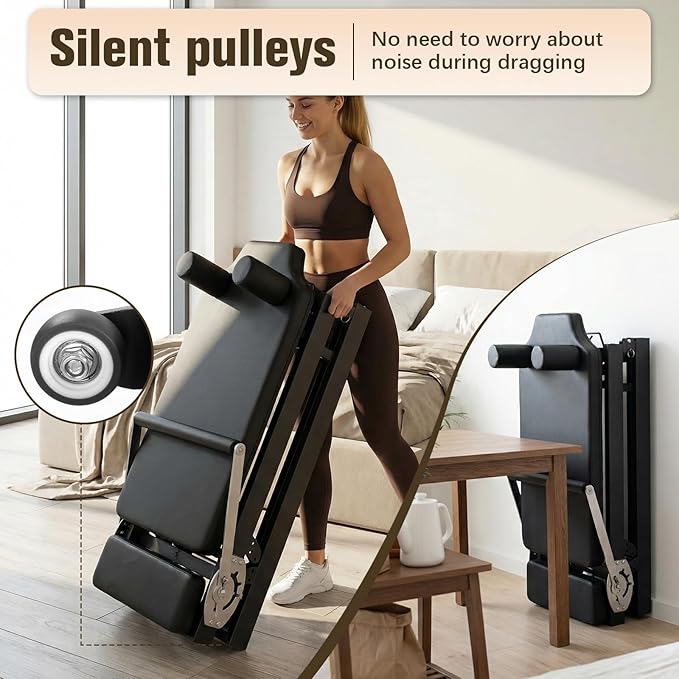 Generic Adjustable Fitness Equipment with Springs Resistance 78 in Folds Up Pilate Bed 300 LBS Capacity Smooth Glide Carriage Pilates Reformer for Home and Studio Use