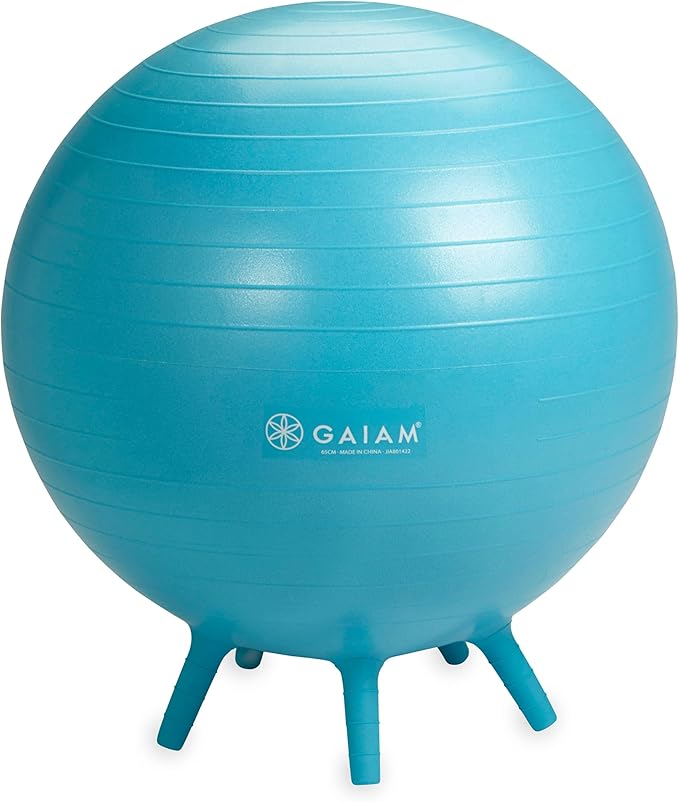 Gaiam Balance Ball Chair - No-Roll Ergonomic Office Chair & Yoga Ball Chair for Home Office Desk with Exercise Guide, Easy Installation Ball Pump, and Built-in Stability Legs, 25.5 in. (65 cm) - Blue