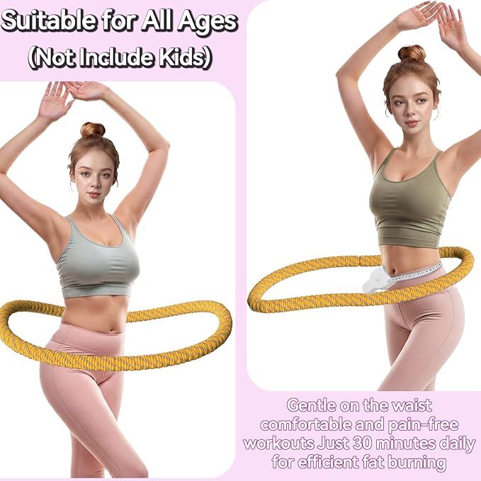 3.4/4.1/5 LBS Soft Spring Weighted Hoop for Adults, Quiet & Pinch-Proof Design, Portable Fitness Infinity Hoop with Body Tape Measure, Exercise Hoop for Core Workout