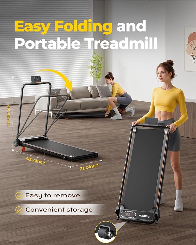 Portable Walking Pad with Handle Bar for Home & Office, 2 in 1 Folding Under Desk Treadmill with 8% Incline, 3.0HP Small Foldable Compact Treadmills Walking, 0-6.0MPH Electric Walking Machine, 265 LBS