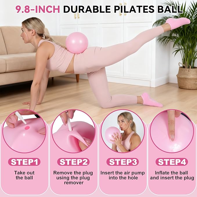 LiKiLiKi Pilates Ring and Ball Set, Home Pilates Equipment for Women with Resistance Bands, 12'' Magic Circle, 9.8'' Ball, for Strength, Toning and Flexibility, Fitness Essentials Starter Accessories