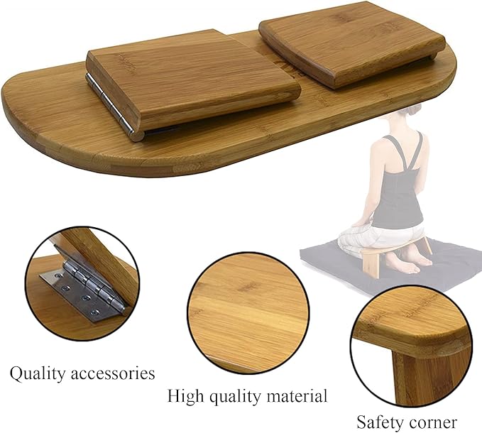 Foldable Meditation Bench, Solid Bamboo Wood Yoga Stool, Multifunction Ergonomic Kneeling Meditation Bench(50 * 19 * 18 cm)