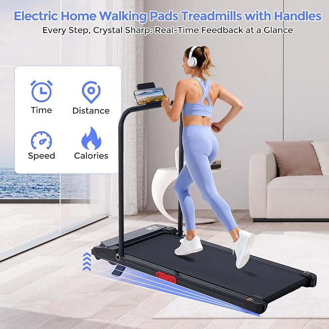 Electric Treadmills for Home with Incline, Walking Pad Treadmill with Handle Bar, 0.6-7.6MPH Portable Small Treadmills with Handles for Home Small Spaces, 3.0HP Walking Pad with Incline and 350LBS