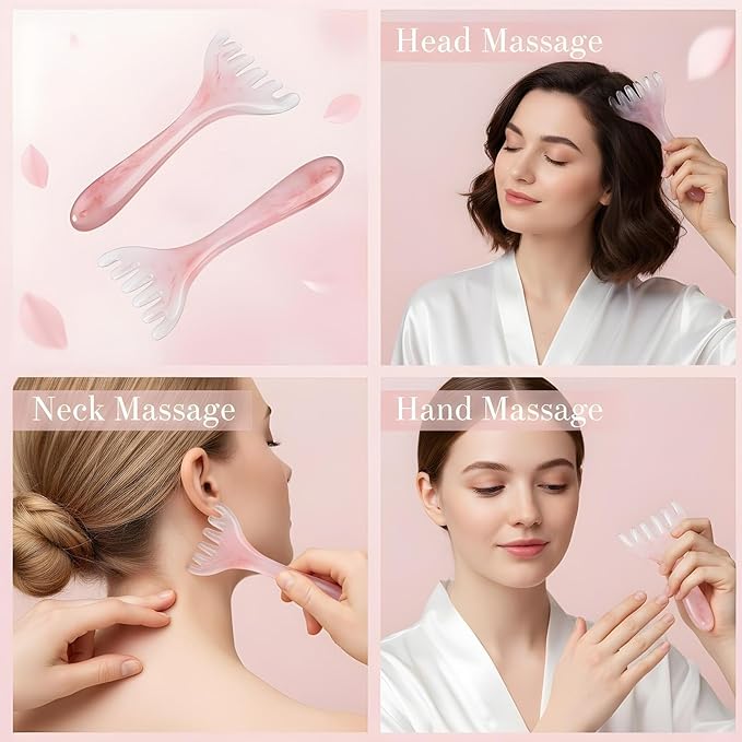 Head Massager Tool Scalp Comb, 2 Pcs Head Massager Comb and 1 Pcs Six Claw Manual Hair Scalp Massagers Gua Sha Tool Resin Hair SPA Acupressure Tools for Mother‘ Day Birthday Gifts