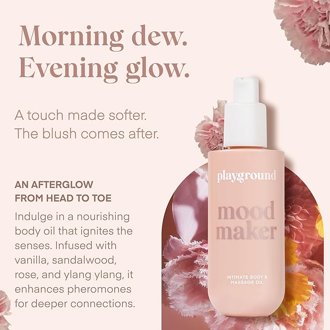 Playground Mood Maker, Pleasure Enhancing Body & Massage Oil, Mood Elevating Adaptogens, Botanical Aphrodisiacs, Skin Soothing Plant Oils, Vanilla Sandalwood Rose Ylang Ylang, Long-Lasting Sensual Oil