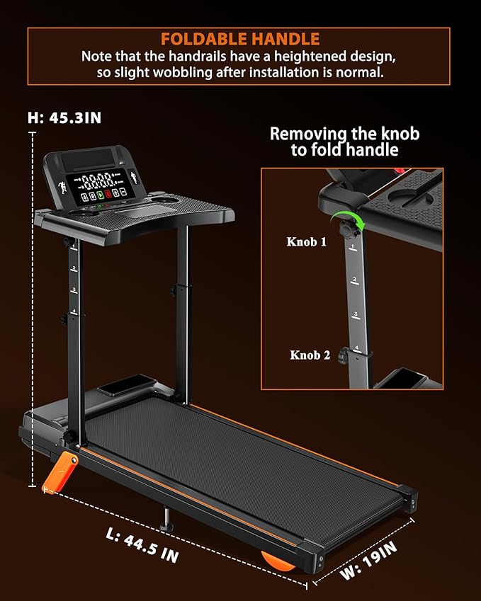 12% Incline Treadmill with Desk Workstation, 8.0MPH/3.5HP Portable Treadmill with Handle, 300LBS Weight Capacity Compact Walking Pads for Home, Small Spaces, Console with Big LED Display