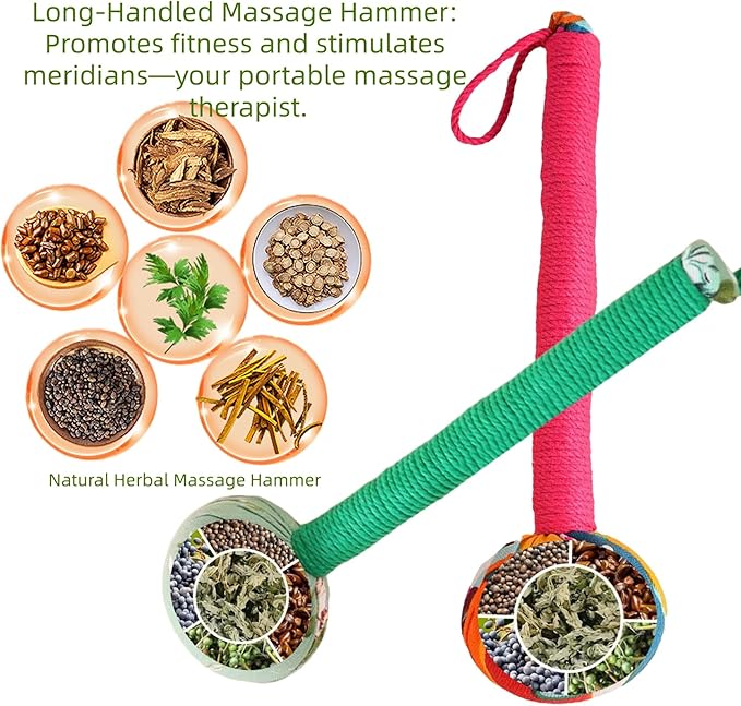 Traditional Moxa Stick Massager - Handheld Mugwort Massage Hammer for Pain Relief, Muscle Relaxation, Acupressure - Ergonomic Grip with US Design Patent.(Red, Light Green)