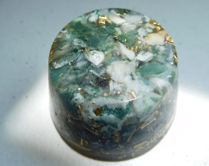 Green Moss Agate Orgone Generator Energy Accumulator 7.83Hz/432Hz/528Hz/Advance Harmonics Many Beautiful Ingredients!! (Green Moss Agate)