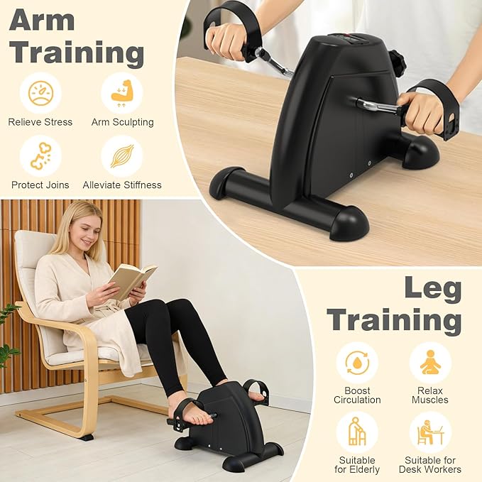 Mini Exercise Bike: Portable Under Desk Bike Pedal Exerciser Foot Cycle Arm & Leg Pedal Exerciser with LCD Screen Displays & Adjustable Resistance for Home/Office