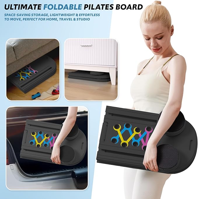 Pilates Board & Reformer Machine Set - Foldable Home Pilates Equipment, 6-in-1 Multifunctional Pilates Sliding Board for Women/Men, Portable Pilates Reformers Workout Machine 2025 Pro Version