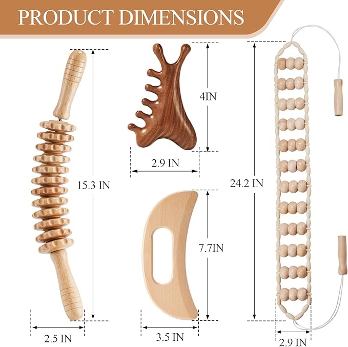4Pcs Wood Therapy Massage Tools Lymphatic Drainage Massager Wooden Massager Body Sculpting Tools for Maderoterapia,Anti-Cellulite,Pain Relief(4-in-1 Massager)