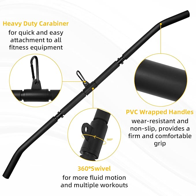 46" Lat Pulldown Attachments Bar For Cable Machine,2 in 1 Wide Grip Rotating Bar For Homr Gym Pulley System,Tricep Press Down Straight Bar With Foam Handle (Black, 46")