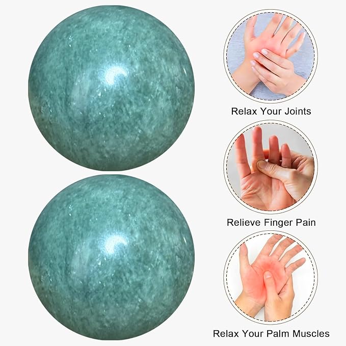 Hand Therapy Balls for Stress Relief,Baoding Balls for Women & Men,Marble Chinese Massage Ball Set for Hand Exercise,Arthritis,Brain Stress Relief,2 Pack with Storage Bag (1.90inch Green)