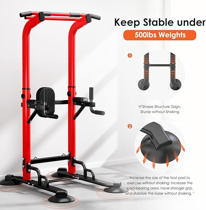 SogesPower Pull Up Bar Station Power Tower,12-Level Adjustable Multi-Function Pull Up Dip Station for Home Gym, Pull Up Bar Stand Dip Bar Strength Training Fitness Equipment