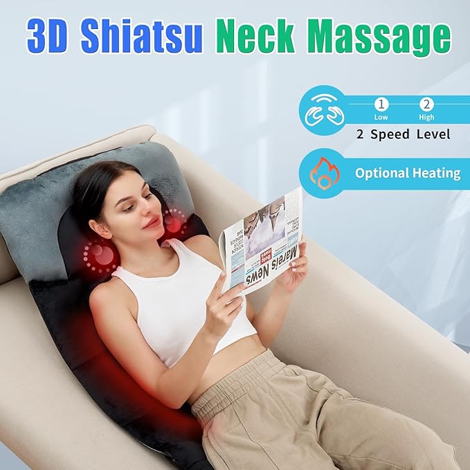Full Body Massage Mat, Back Massager for Pain Relief Deep Tissue, 3D Shiatsu Neck and Back Massager with Heat, 3D Lumbar Traction & Relaxation, 4 Vibrating Motors, Massage Pad for Bed, Fit 5'1-6'2