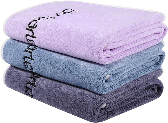 BOBOR Gym Towels Set, Microfiber Sports Towel for Men and Women, Super Soft and Quick-Drying 3-Pack Set Towel, for Tennis, Yoga, Cycling, Swimming (1Blue+1Purple+1Gray, 14" x 29")