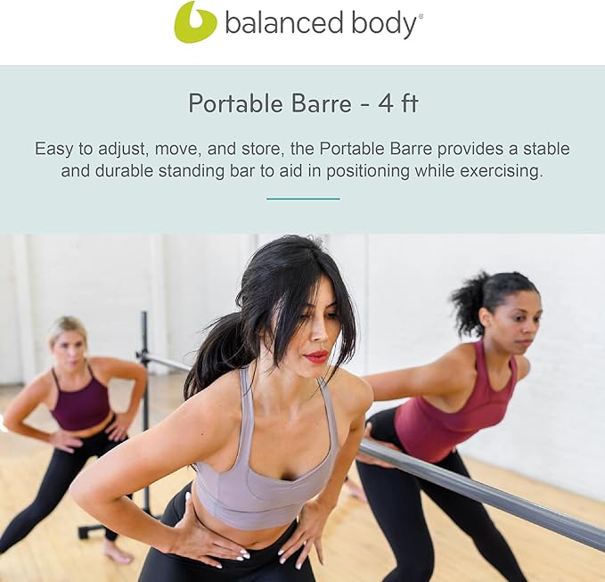 Balanced Body Portable Barre, Pilates Bar, Workout Equipment for Home Gym or Pilates Studio, 4 ft or 6ft, Dark Gray.