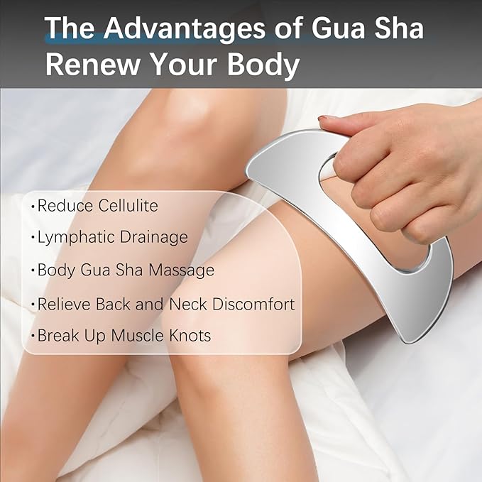Gua Sha Massage Tool with Handle (Stainless Steel) ，Body Muscle Massage Scraper Tools，Larger Fascia Guasha Scraping Metal Tool for Back Neck Face Leg