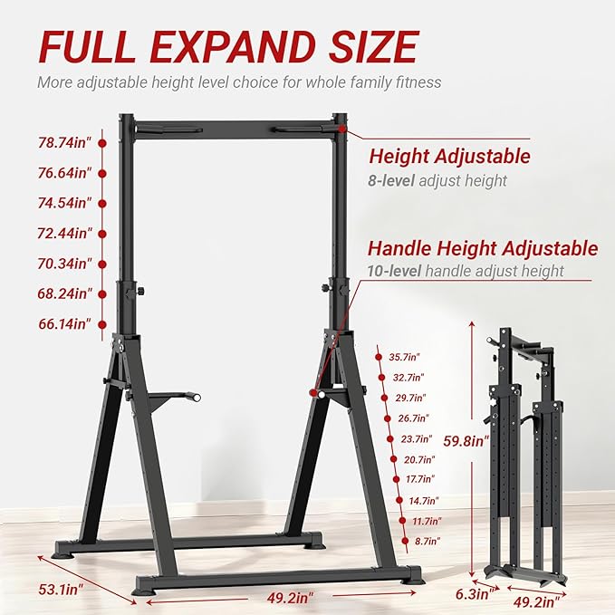 Folding Power Tower Dip Station Pull Up Bar, Multifunctional Pull Up Tower Adjustable Height, Triangular Structure Strength Training Workout Equipment for Home Gym Fitness