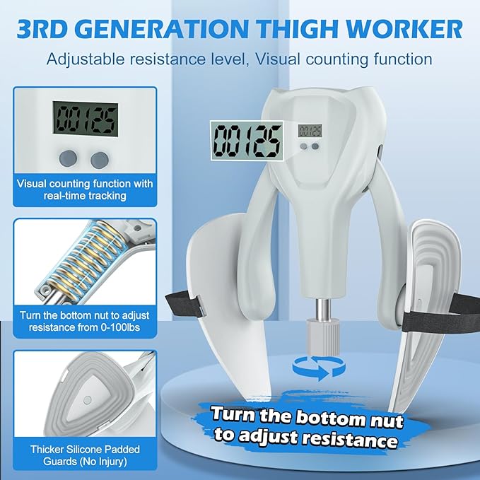 3rd Gen Thigh 0-100 lbs Adjustable Resistance Inner Leg Exercisers with Leg Straps Band Pelvic Floor Kegel Hip Exercise Workout Equipment Pilates Women Men